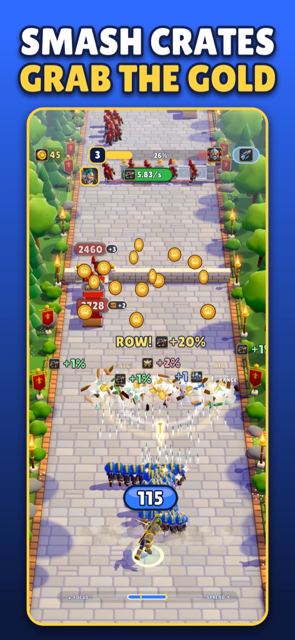 Smash crates, grab the gold: A row of supply crates cracking open as coins fly to the counter